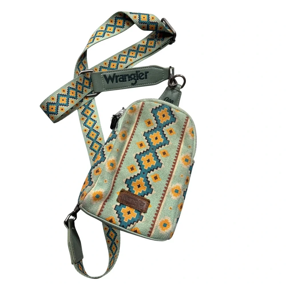 Wrangler Sling Bag Small Mint Green Southwestern Aztec‎ Print Crossbody